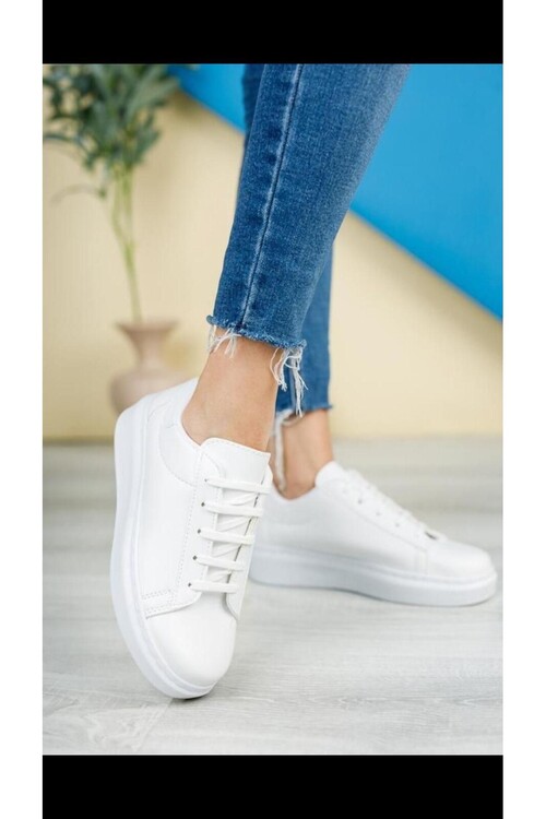 Modatalika Kadın Bağcıklı Termo Taban Sneaker Deri Spor Ayakkabı