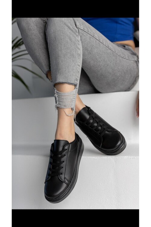 Modatalika Kadın Bağcıklı Termo Taban Sneaker Deri Spor Ayakkabı