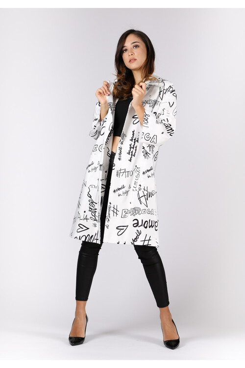 Modatalika Kadın Dijital Harf Baskılı Trençkot