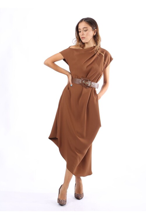 Modatalika Kadın Kemerli Uzun Elbise