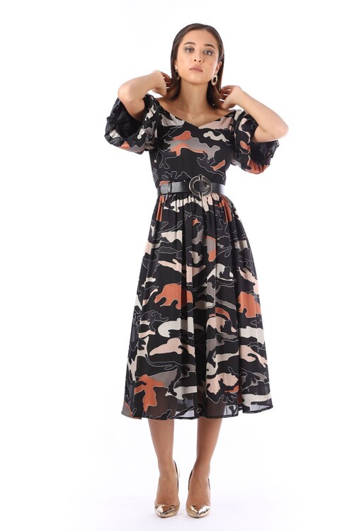 Modatalika Kadın Renkli Desenli Şifon Elbise