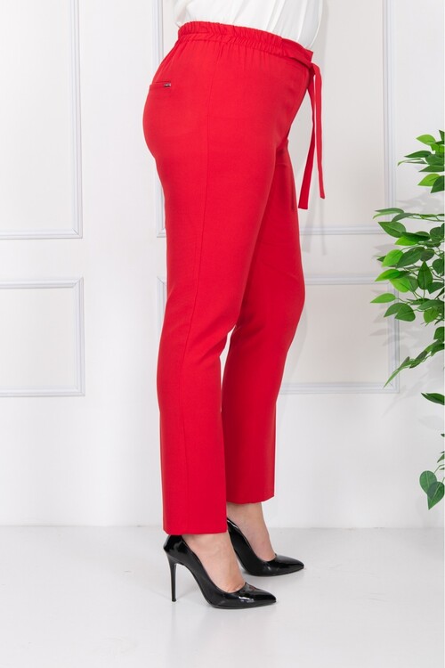 Modatalika Kadın Büyük Beden Lastikli Yüksek Bel Kumaş Pantolon