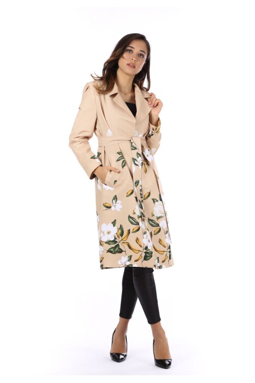 Modatalika Kadın Çiçek Desenli Trençkot