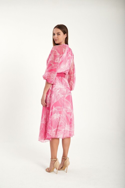 Modatalika Kadın Düğmeli Desenli Şifon Midi Elbise