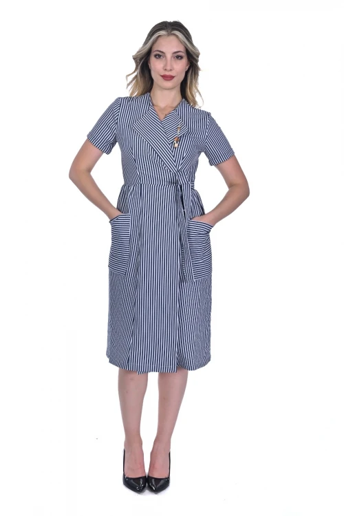 Modatalika Kadın Gofre Kumaş Kemerli Cepli Elbise