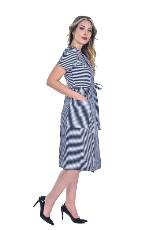 Modatalika Kadın Gofre Kumaş Kemerli Cepli Elbise