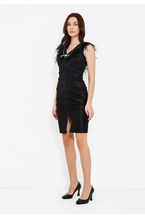 Modatalika  Kadın Önden Büzgülü Yırtmaçlı Elbise