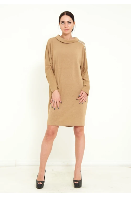 Modatalika Kadın Triko Taş İşlemeli Tasarım Midi Elbise