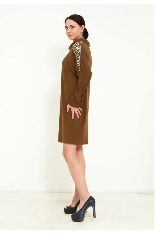 Modatalika Kadın Triko Taş İşlemeli Tasarım Midi Elbise