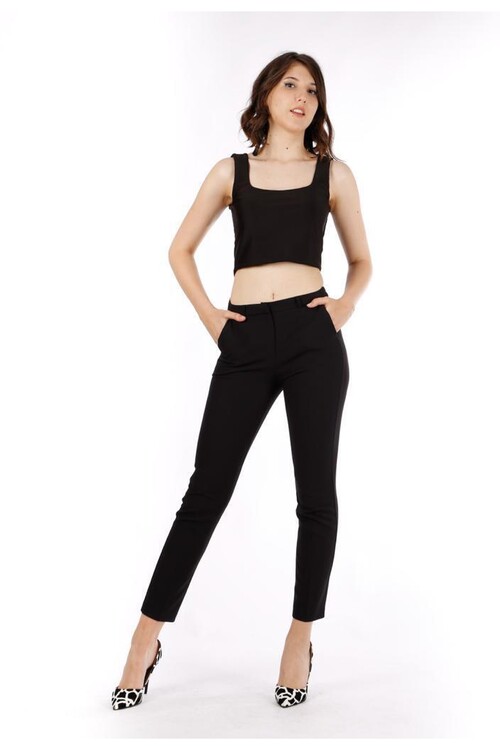 Modatalika Kadın Yüksek Bel Bilek Boy Düz Kesim Pantolon