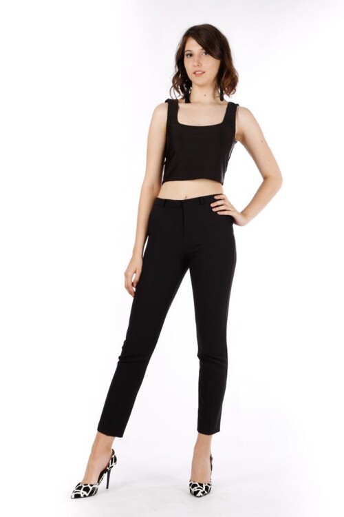 Modatalika Kadın Yüksek Bel Bilek Boy Düz Kesim Pantolon