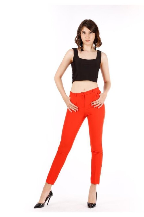 Modatalika Kadın Yüksek Bel Bilek Boy Düz Kesim Pantolon