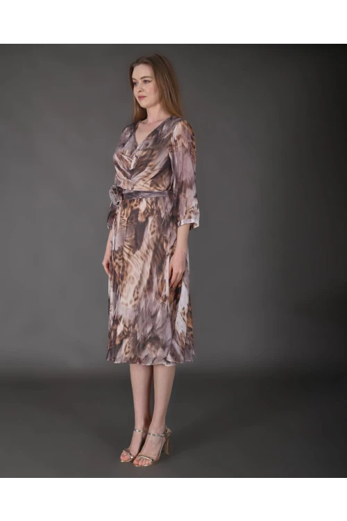 Modatalika Kadın Midi Boy Şifon Desenli Truvakar Kol Yeni Sezon Elbise