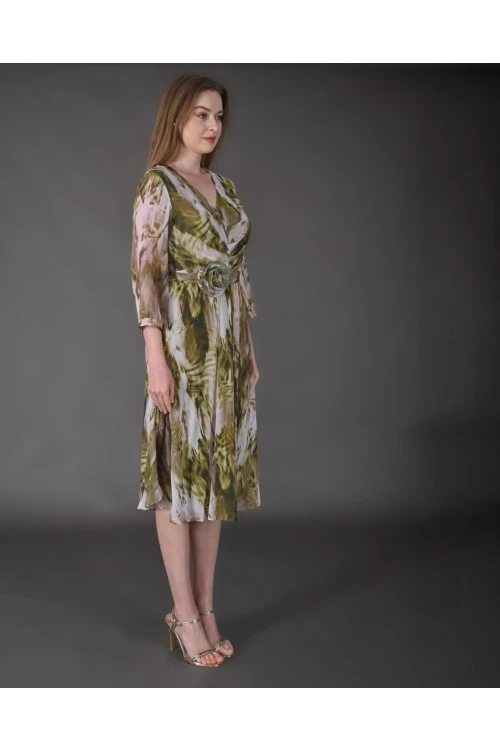 Modatalika Kadın Midi Boy Şifon Desenli Truvakar Kol Yeni Sezon Elbise