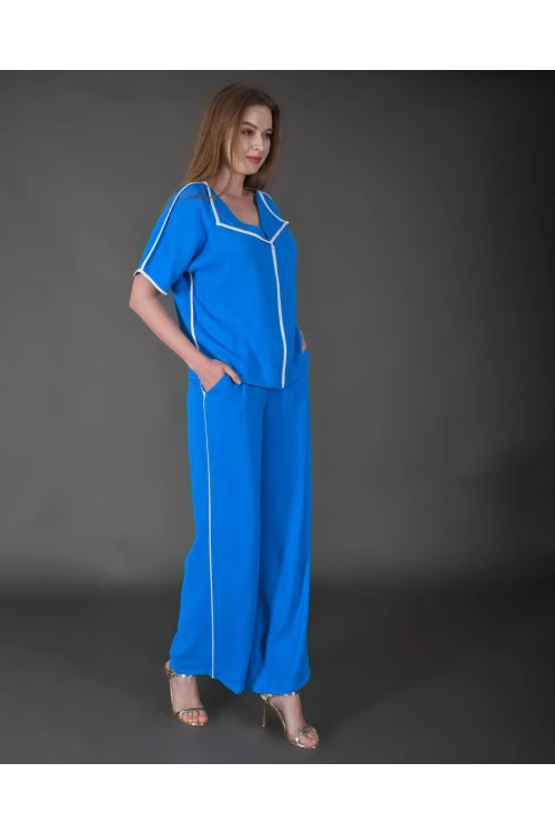 Modatalika Kadın Biye Detaylı Krep Kumaş Yeni Sezon İkili Takım