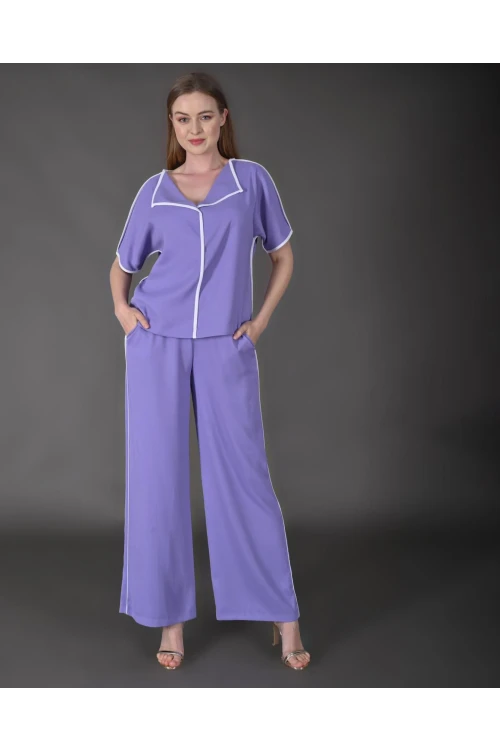 Modatalika Kadın Biye Detaylı Krep Kumaş Yeni Sezon İkili Takım