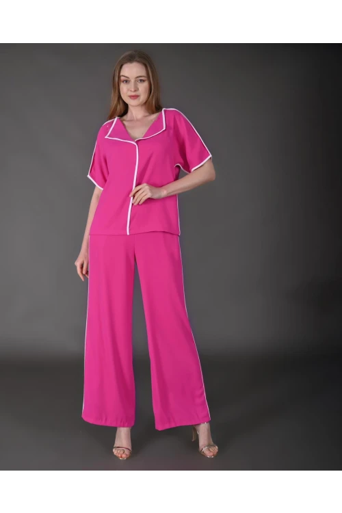 Modatalika Kadın Biye Detaylı Krep Kumaş Yeni Sezon İkili Takım