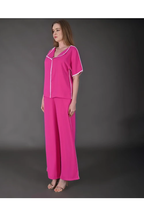 Modatalika Kadın Biye Detaylı Krep Kumaş Yeni Sezon İkili Takım