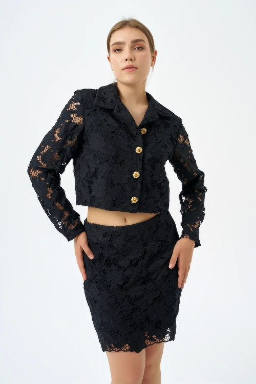 Modatalika Kadın Ceket Etek Dantel Özel Tasarım İkili Takım