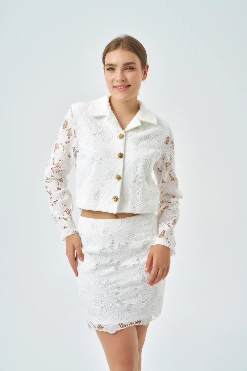 Modatalika Kadın Ceket Etek Dantel Özel Tasarım İkili Takım