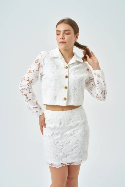 Modatalika Kadın Ceket Etek Dantel Özel Tasarım İkili Takım