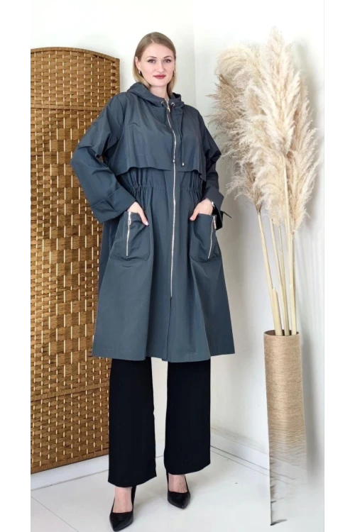 Modatalika Kadın Cep Detaylı Yan Kısmı Fermuarlı Tasarım Trençkot