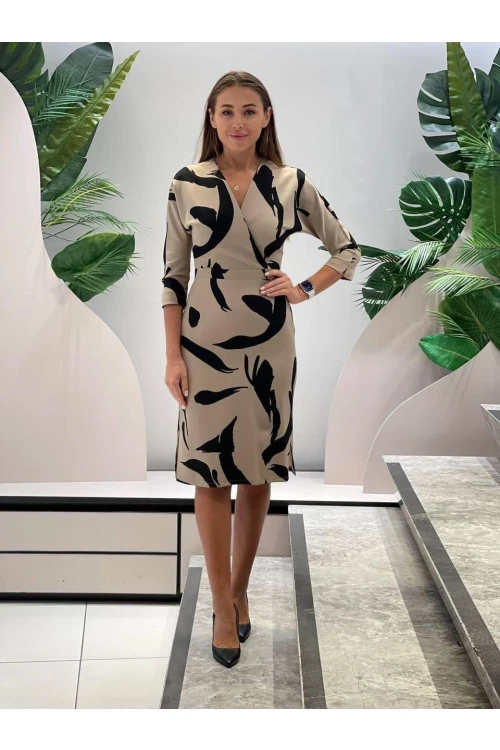 Modatalika Kadın Desenli Truvakar Kol Trend Şık Yeni Midi Boy Elbise