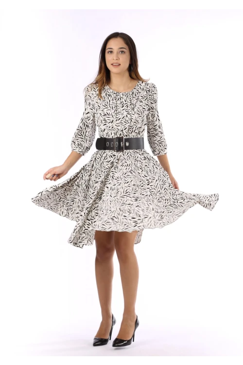 Modatalika Kadın Dokuma Kumaş Dijital Baskı Kemer Aksesuar Detaylı Midi Elbise