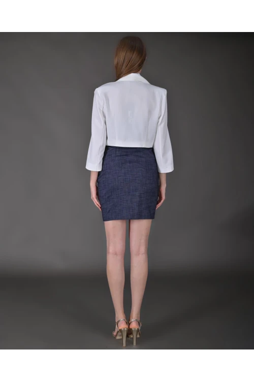 Modatalika Kadın Gül  Aksesuar Detaylı Blazer Ceket Ve Mini Denim Elbise