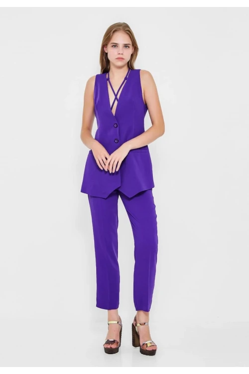 Modatalika Kadın Kolsuz Düğmeli İkili Takım