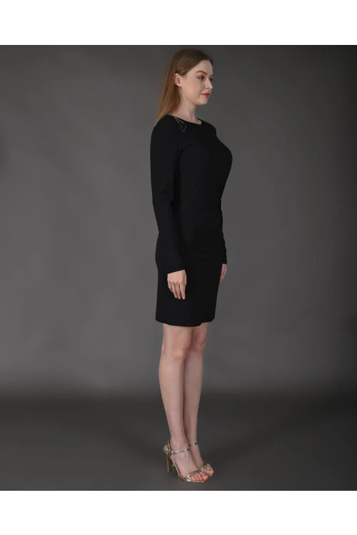 Modatalika Kadın Mini Taş Detaylı Uzun Kol Şık Mini Elbise