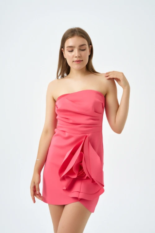 Modatalika Kadın Scuba Kumaş Gül Detaylı Mini Abiye Elbise