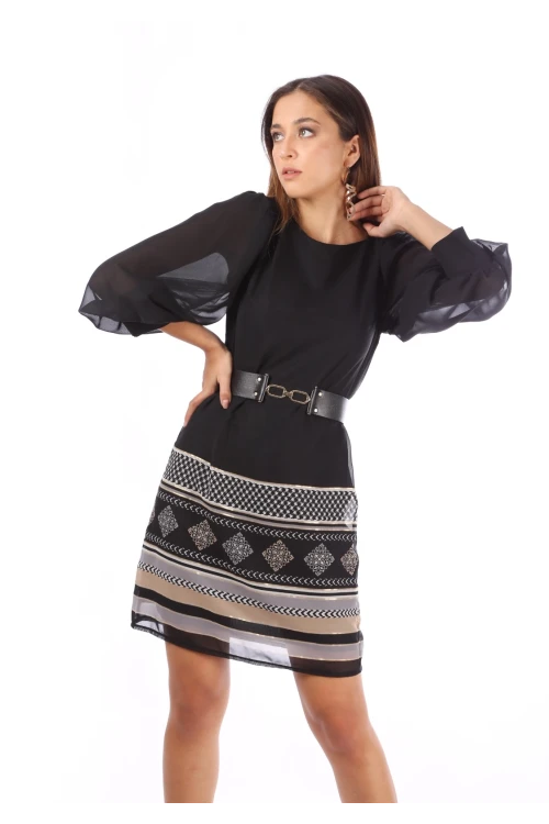 Modatalika Kadın Şifon Desenli Kemerli Elbise