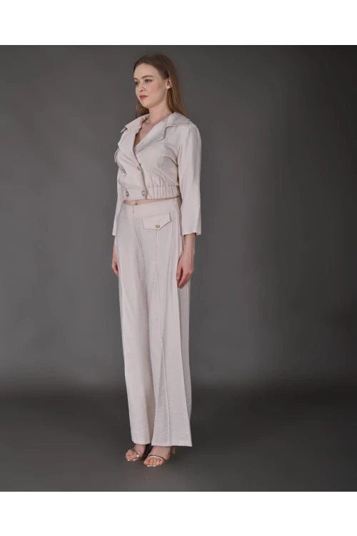 Modatalika Kadın Yeni Sezon Crop Ceket Pantolon Takım