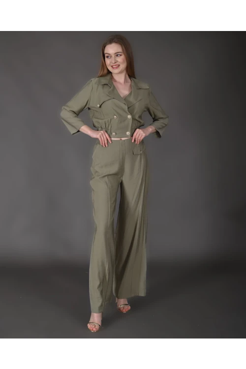 Modatalika Kadın Yeni Sezon Crop Ceket Pantolon Takım