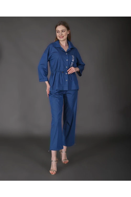 Modatalika Kadın Yeni Sezon Denim Taş Detaylı Tunik Pantolon Spor İkili Takım