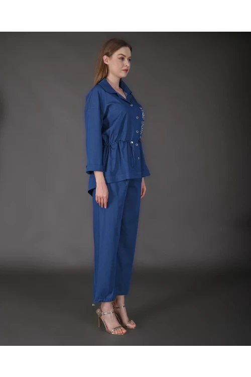 Modatalika Kadın Yeni Sezon Denim Taş Detaylı Tunik Pantolon Spor İkili Takım