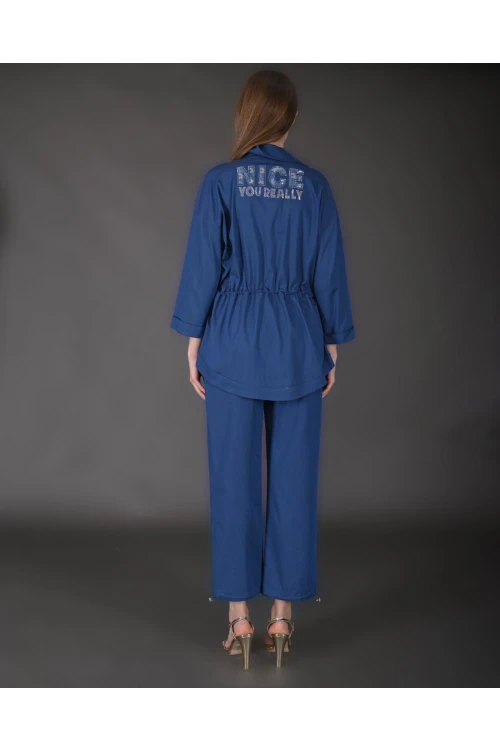 Modatalika Kadın Yeni Sezon Denim Taş Detaylı Tunik Pantolon Spor İkili Takım