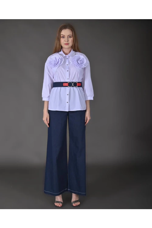 Modatalika Kadın Yeni Sezon Gömlek Pantolon Gül Ve Kemer Detaylı Spor İkili Takım