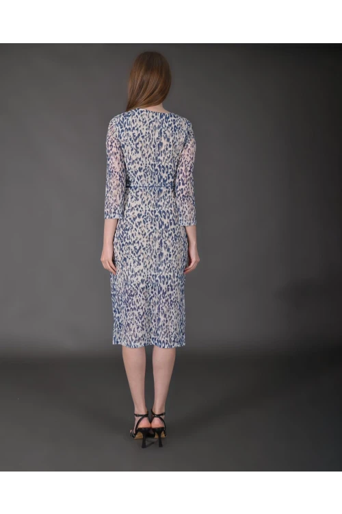 Modatalika Kadın Yeni Sezon Midi Boy Dijital Desenli Truvakar Kol Kemer Detaylı Elbise