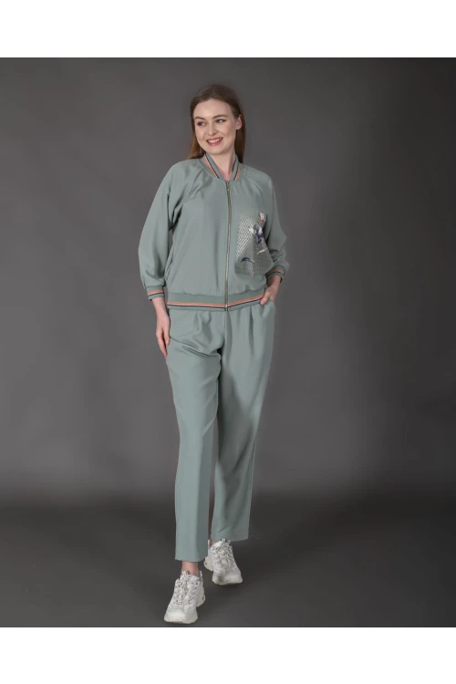 Modatalika Kadın Yeni Sezon Renkli Ribanalı Spor Ceket Pantolon İkili Takım