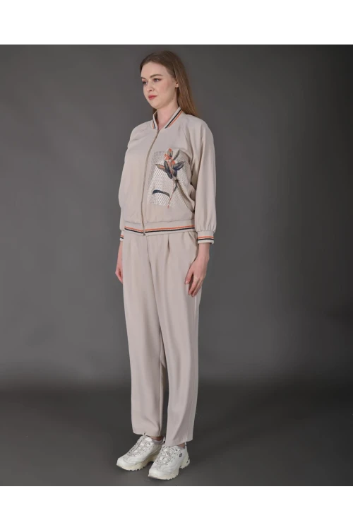 Modatalika Kadın Yeni Sezon Renkli Ribanalı Spor Ceket Pantolon İkili Takım