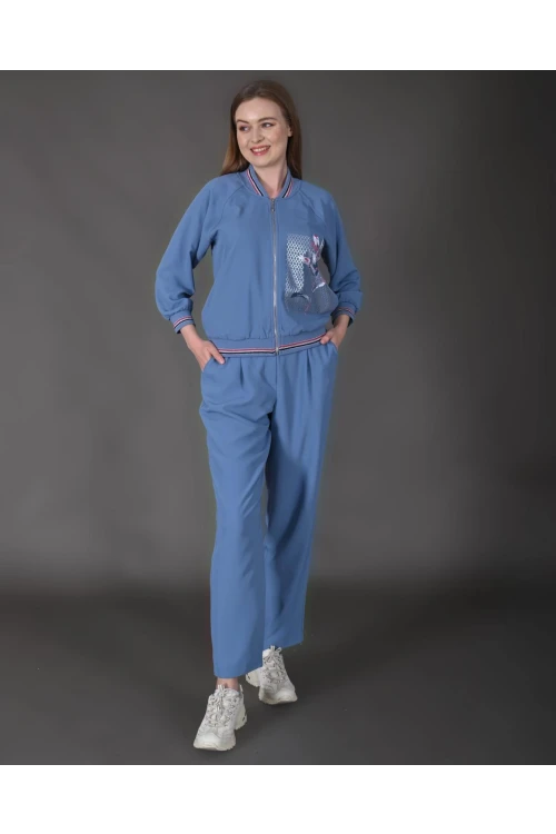 Modatalika Kadın Yeni Sezon Renkli Ribanalı Spor Ceket Pantolon İkili Takım