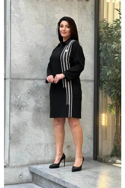 Trend Kadın Büyük Beden Özel Tasarım Taşlı Şerit Detaylı Şık Elbise