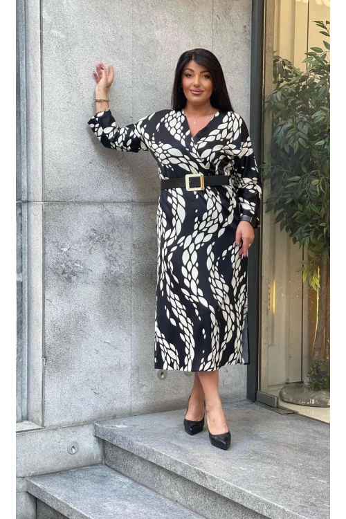 Trend Kadın Cesur desenler zarif kesimlerle buluşuyor Yeni büyük beden Elbisemiz.