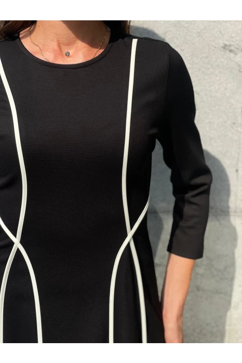 Trend Kadın Küçük Beden Biye Detaylı Truvakar Kol Kışlık Elbise