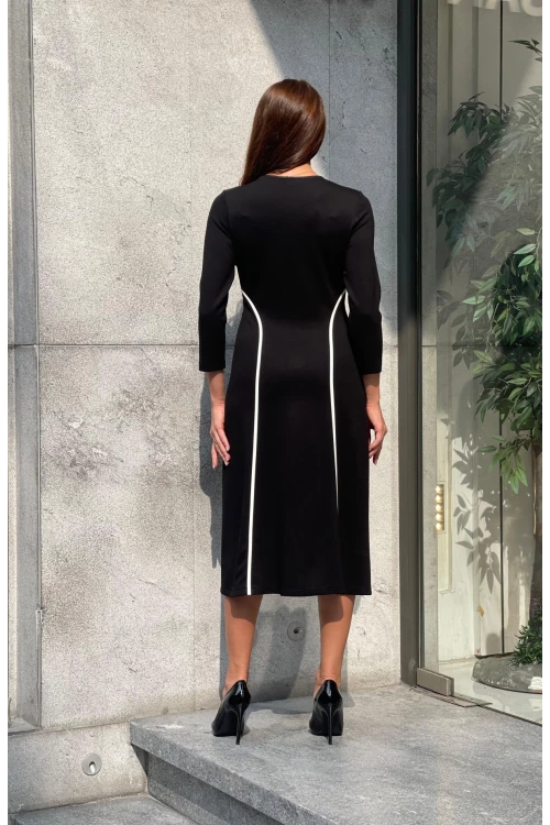 Trend Kadın Küçük Beden Biye Detaylı Truvakar Kol Kışlık Elbise