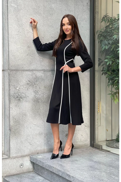 Trend Kadın Küçük Beden Biye Detaylı Truvakar Kol Kışlık Elbise