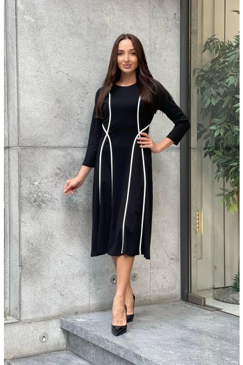 Trend Kadın Küçük Beden Biye Detaylı Truvakar Kol Kışlık Elbise