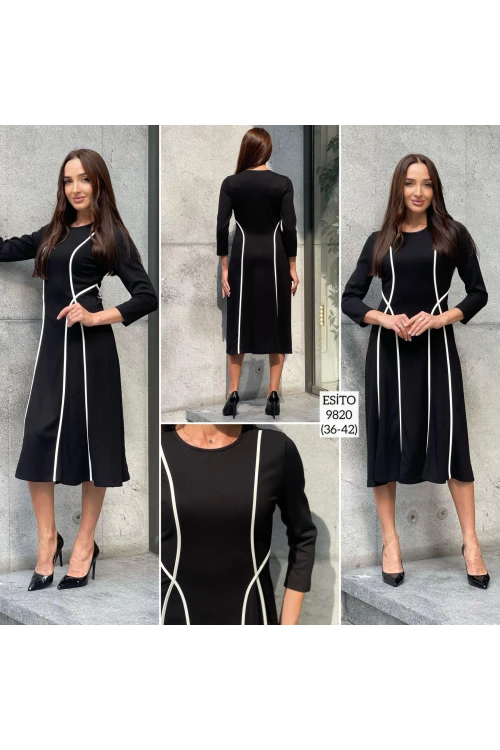 Trend Kadın Küçük Beden Biye Detaylı Truvakar Kol Kışlık Elbise